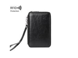 Porta-passaporte Em Couro Pu Preto Com Proteção Rfid