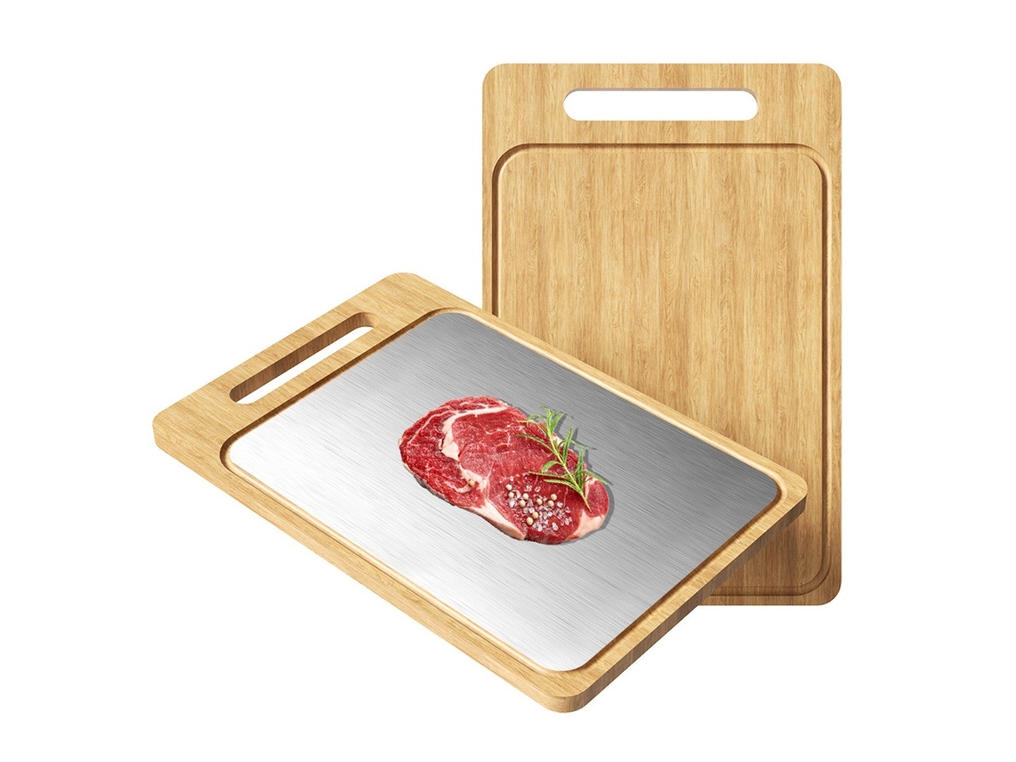 Tábua De Corte Bambu Com Aço Inoxidável, Ranhura Para Suco, 1,4 Cm Espessura, Higiênica, Cozinha