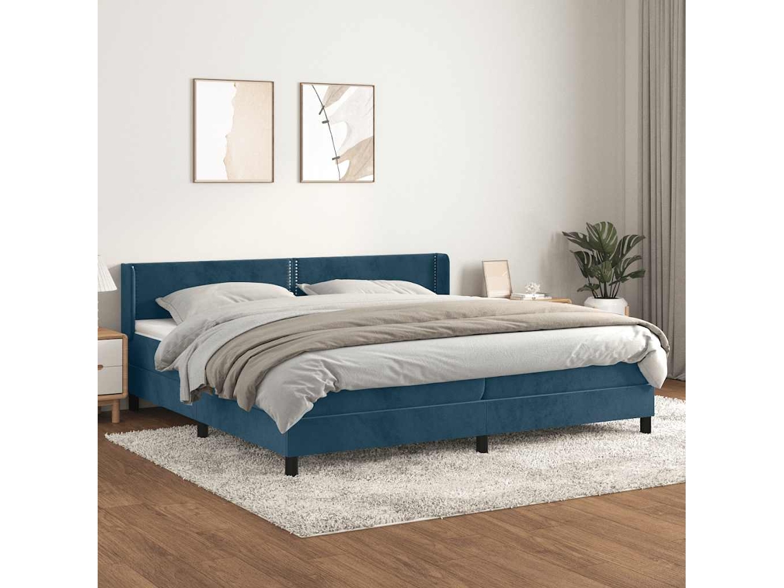 Vidaxl Cama Com Molas/colchão 200x200 Cm Veludo Azul-escuro