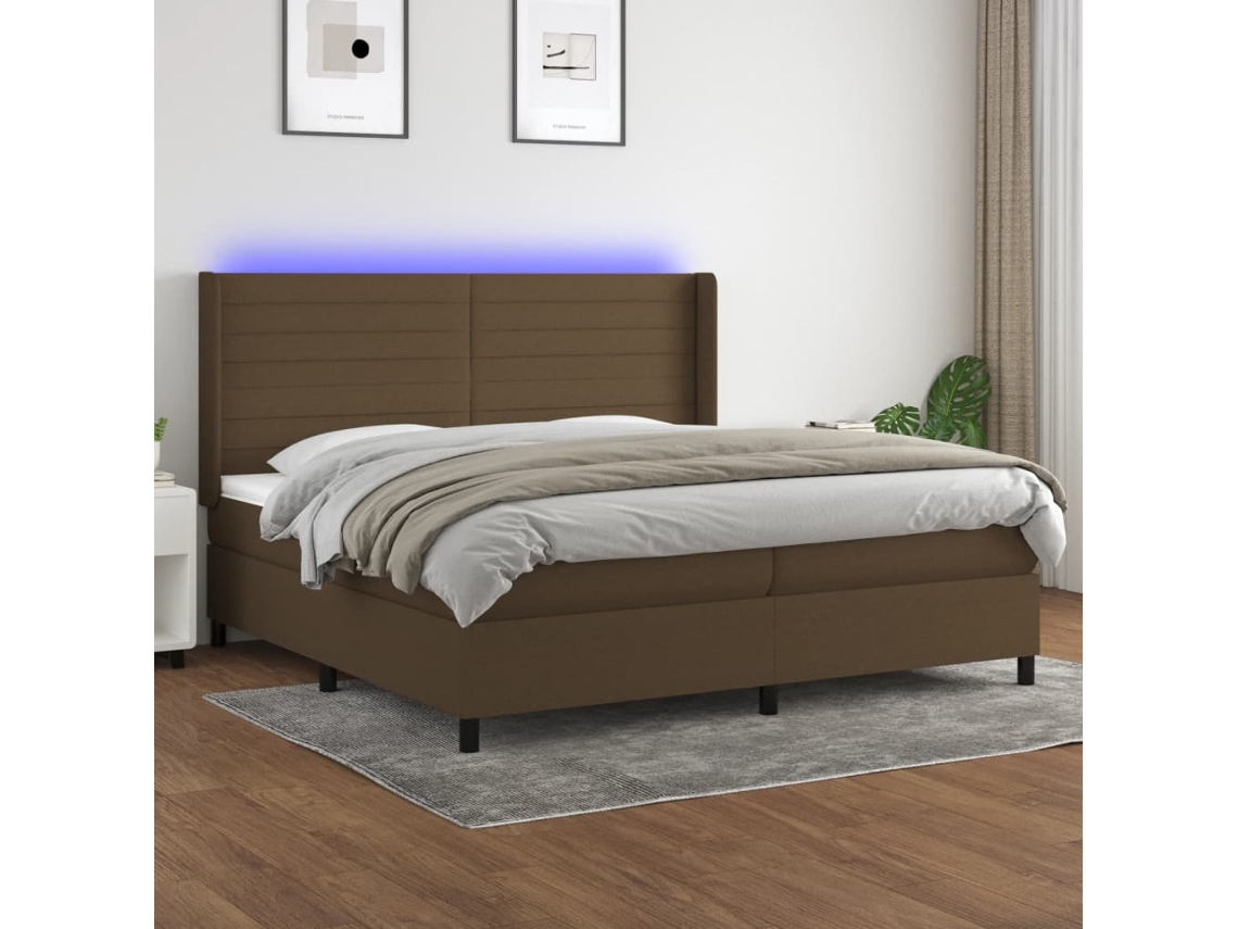 Vidaxl Cama Box Spring C/ Colchão/led 200x200cm Tecido Castanho-escuro