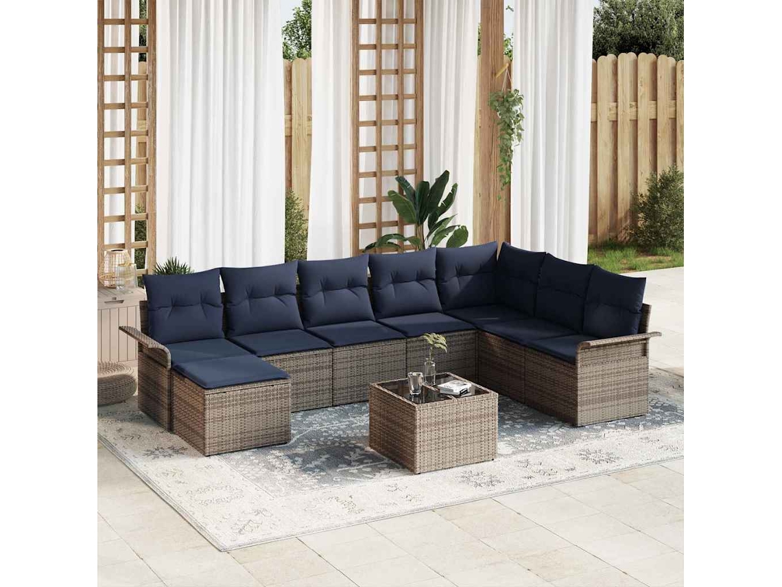 Vidaxl Conjunto De Sofá De Jardim 9 Unid. Cinzeto Vime Pe