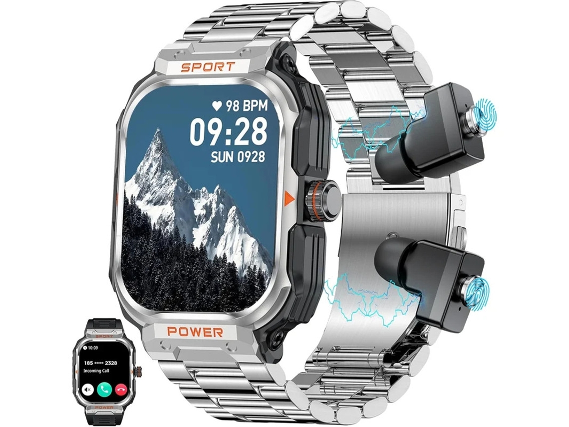 Relógio inteligente militar para homens com fone de ouvido tws chamada bluetooth esportes ao ar livre rastreador de atividade fitness monitor bestvite