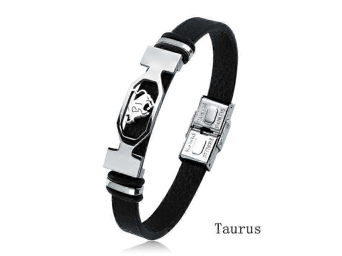 Pulseira de Couro e Aço Inoxidável com 12 Signos do Zodíaco para Homens e Mulheres, Signo de Touro BRILVIBERA