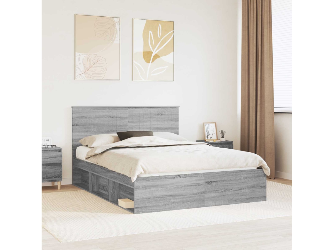 Vidaxl Estrutura Da Cama Com Cabeceira Cinza Sonoma 150 X 200 Cm
