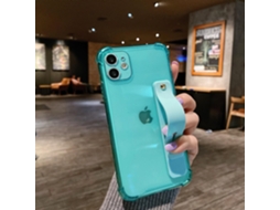 Capa Para Iphone 17 Pro Max Verde Transparente Fluorescente Com Alça De Pulso Simples E Macia, Anti-queda