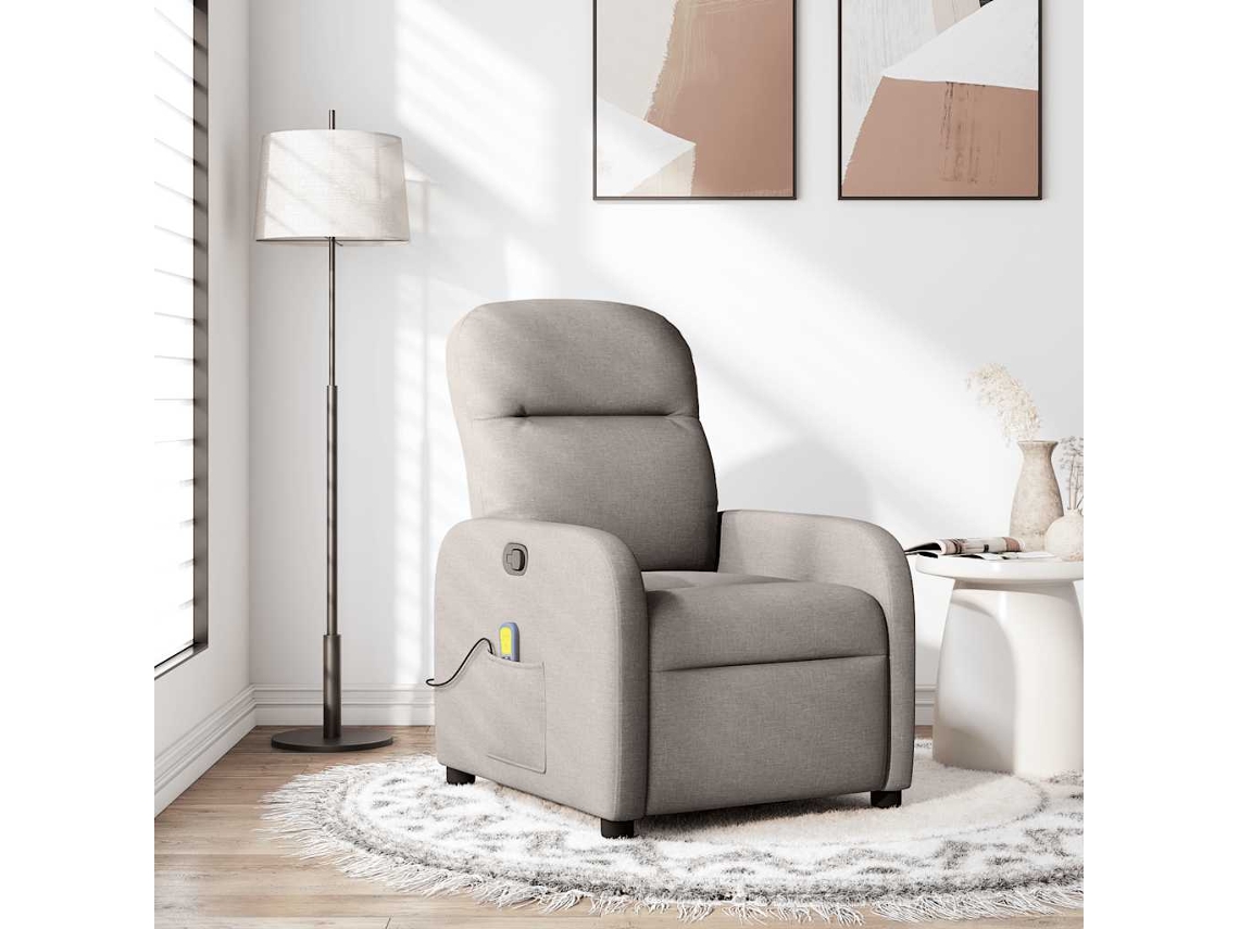 Vidaxl Poltrona De Massagens Reclinável Tecido Cinzento-acastanhado