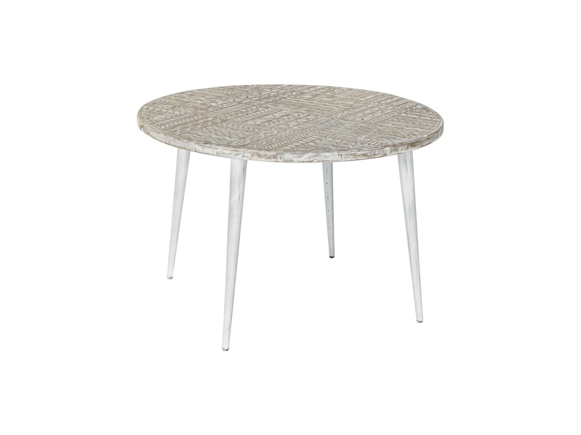 Mesa Lateral, Madeira de Mangueira, Metal Branco com Acabamento Envelhecido ALEXANDRA HOUSE LIVING (75x75x50cm)