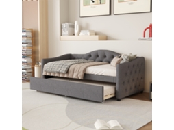 Cama Extra Extensível 90x200 Cm - Sofá-cama Individual, Cama Extraível, Estilo Minimalista, Linho - Cinzento