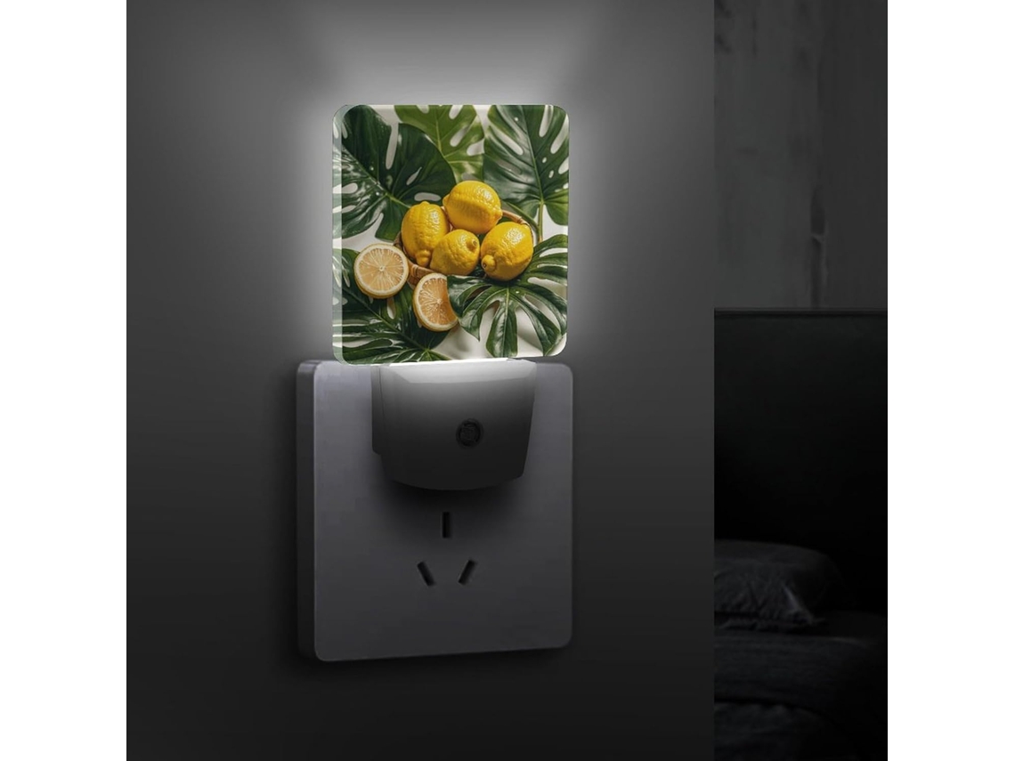 Luz noturna com aroma fresco de limão tropical, sensor automático liga/desliga, luminária decorativa.