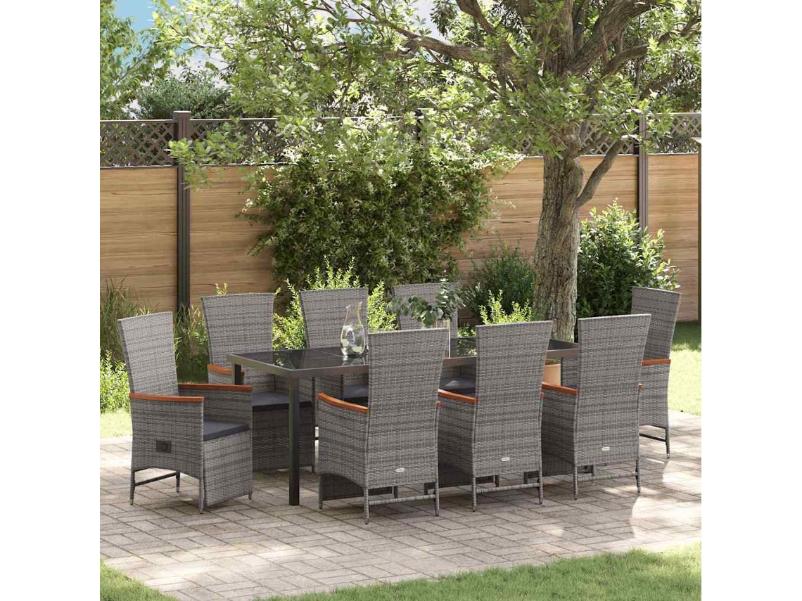 Vidaxl Conjunto De Jantar Para Jardim 9 Unid. Cinzeto Vime Pe