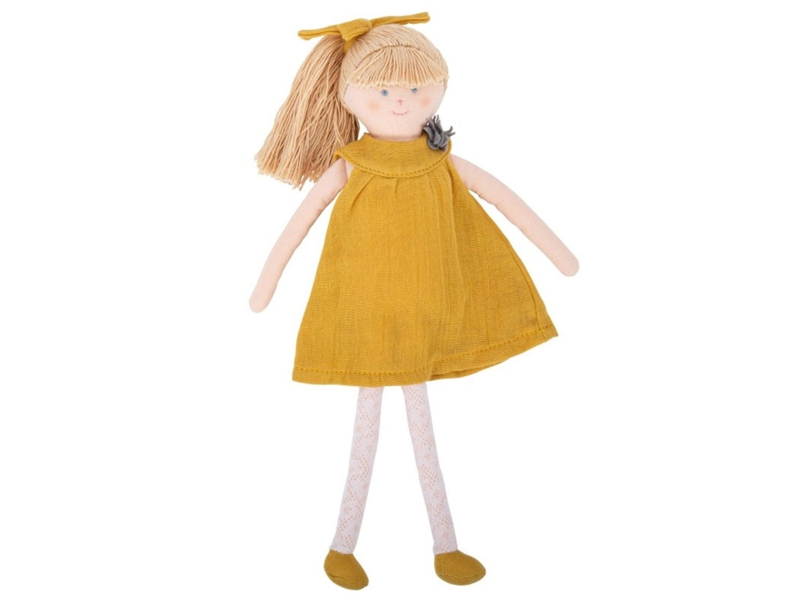 Boneca De Pano Com Vestido Mostarda