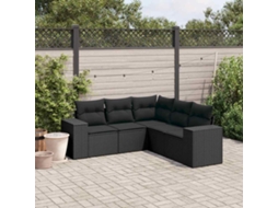 Vidaxl 5 Pcs Conjunto Sofás De Jardim Com Almofadões Vime Pe Preto