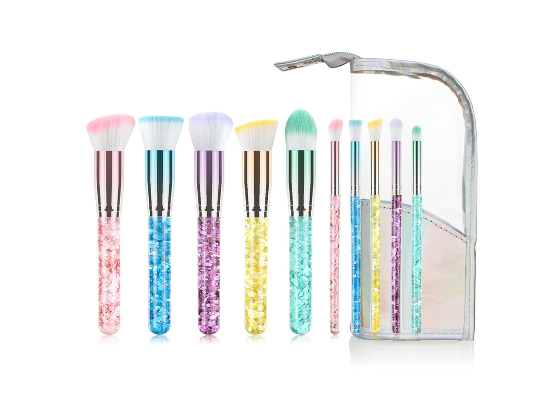 10Pcs Glitter Quicksand Handle Makeup Brush Set para Base Pó Blush Sombra com Bolsa Conjunto B LUUCOZK