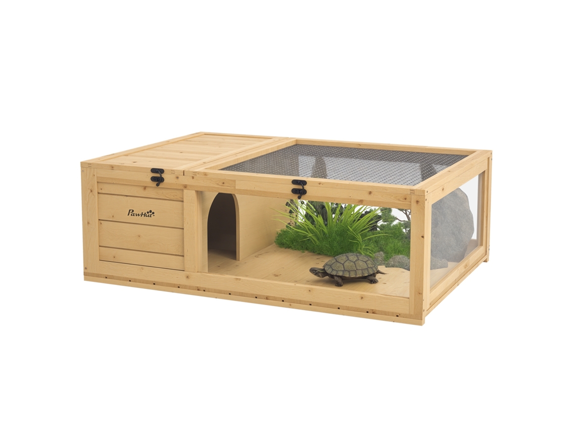 Terrário Tartarugas Madeira com Painéis Transparentes e Trava, 91x60,5x32 Cm, Madeira