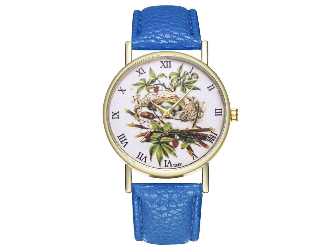 Relógio de pulso analógico de quartzo com pulseira de PU para casais (azul royal)