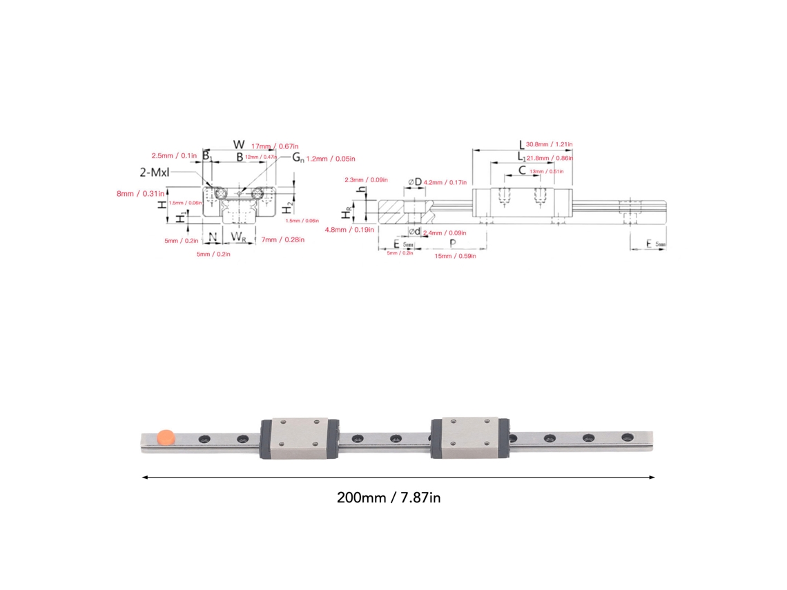 Laxiscreed Guia Linear Mgn7h Para Impressoras 3d E Cnc, 200mm, Aço Inox Com Carril E Deslocadores