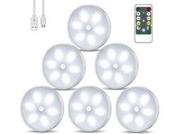 Lurelia, Luz Noturna Led, Interruptor, 1w, Sensor Pir, Recarregável Usb, Magnética, Autoadesiva, Regulável, Auto, Vermelho, Pack 6, Armário