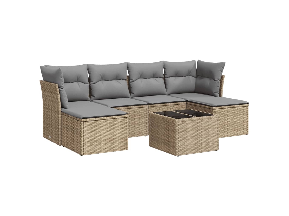 Conjunto de 7 Sofás para Jardim com Almofadões Vime Pe Bege MAISON EXCLUSIVE (7 pcs)