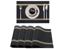 2026 conjunto de 4 Manteles de Mesa Tejidos de Plástico Resistente Ao Calor, Antideslizante e Lavável (preto)