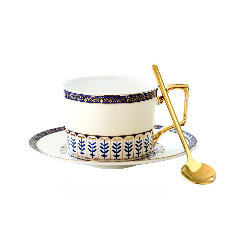 Caneca de Café/escritório de Porcelana Fina de Luxo Europeia com Borda Dourada MDUG (estilo H 240ml)