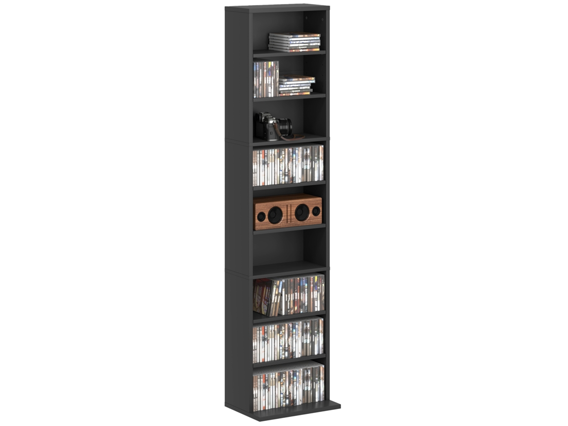 Scaffale Porta Cd Con 6 Ripiani Regolabili, Capacità Di 260 Cd/120 Dvd, 33x24x140 Cm, Nero