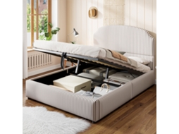 Cama Casal 140x200 Hidráulica Armazenamento Tecido Listrado Alta Qualidade