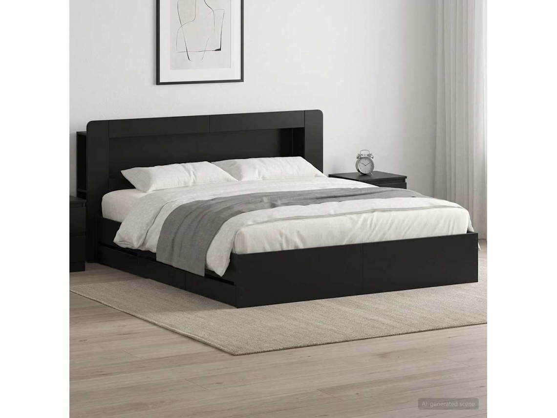 Vidaxl Estrutura De Cama Com Armazenamento E Cabeceira Preto