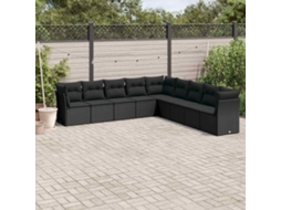 Vidaxl 9 Pcs Conjunto De Sofás P/ Jardim C/ Almofadões Vime Pe Preto