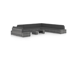 Vidaxl 10 Pcs Conjunto Lounge De Jardim C/ Almofadões Vime Pe Cinzento