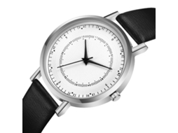 Relógio de pulso casual de quartzo redondo com pulseira de PU (preto e prata)