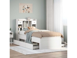 Vidaxl Cama Com Estante Sem Colchão 90x200 Cm Pinho Maciço Branco