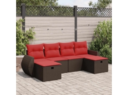 Vidaxl 6 Pcs Conjunto De Sofás Jardim C/ Almofadões Vime Pe Castanho