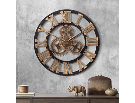 Relógio De Parede Industrial, Engrenagens Douradas, 58 Cm, Silencioso Kofihety