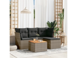 Vidaxl 5 Pcs Conjunto Sofás De Jardim C/ Almofadões Vime Pe Cinzento