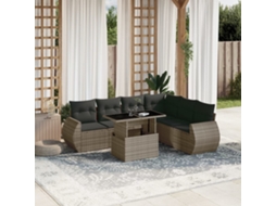 7 Pcs Conjunto Sofás P/ Jardim C/ Almofadões Vime Pe Cinza Dkd Home Decor