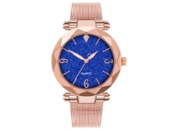 Relógio de quartzo para casa e mulheres com pulseira dourada e mostrador colorido (azul royal)