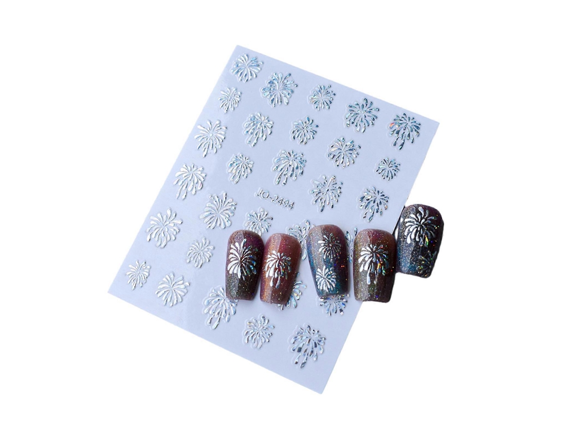 Adesivos De Nail Art De Natal Com Padrão De Fogos De Artifício, Decoração Autoadesiva Para Unhas, Acessórios Diy, Laser Prata Hengrongshen
