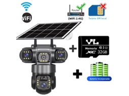 Câmera de Segurança , 3 Lentes, Wi fi, Energia Solar, Visão Noturna Hd, Alarme. MDUG (cartão de 32 Gb)
