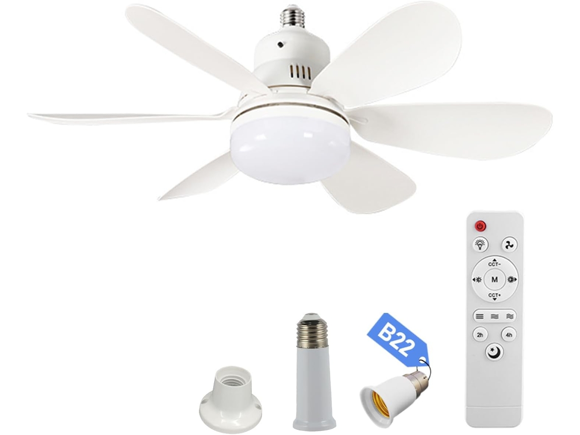 Ventilador De Teto Com Luz E Controle Remoto, Encaixe Rosca E27, 6