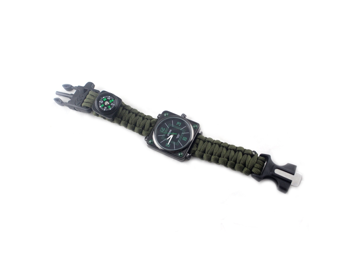 (verde Militar) Pulseira De Sobrevivência Multifuncional Para Atividades Ao Ar Livre Com Corda, Apito, Bússola E Isqueiro Para Caminhadas, Camping