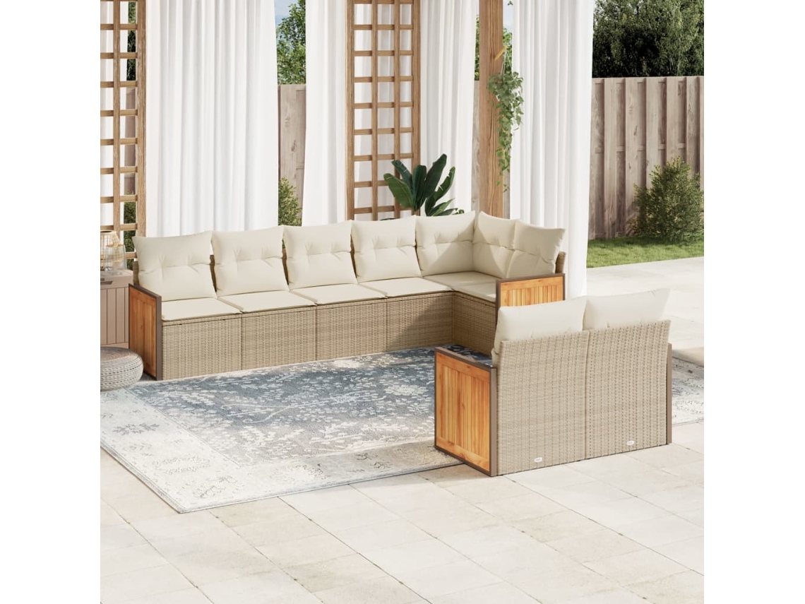 Pcs Conjunto De Sofás P/ Jardim Com Almofadões Vime Pe Bege Dkd Home Decor