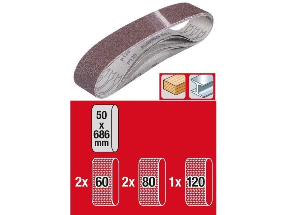 Conjunto de 5 fitas Lixa 50 x 686 mm KWB