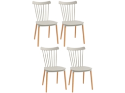 Conjunto De 4 Cadeiras Pp E Madeira De Faia Cor Cinza Claro 43x52,5x83 Cm Homcom