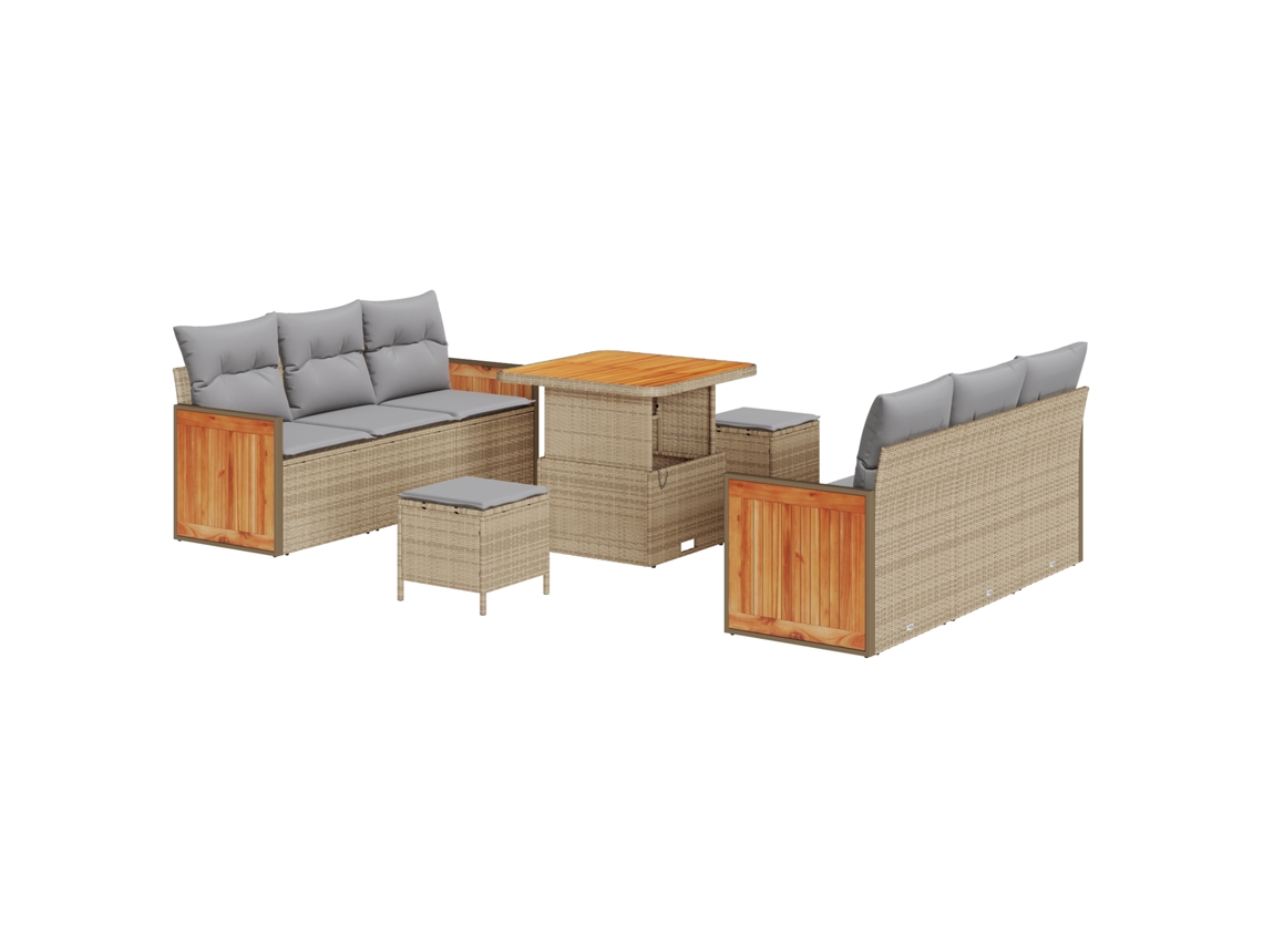 Conjunto 11 Conjunto De Sofá De Jardim Vidaxl Bege Vime Pe (204 X 173 X 85 Cm)