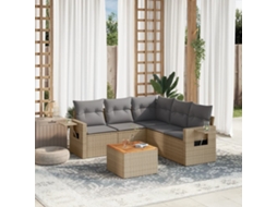 Vidaxl 6 Pcs Conj. Sofás Jardim C/ Almofadões Vime Pe Bege Misturado
