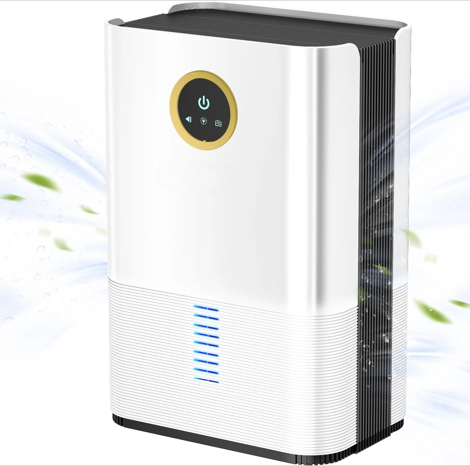 Desumidificador doméstico compacto (núcleo único) com mangueira de drenagem, desconexão automática e design portátil.
