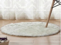 Lurelia Tapete Redondo Infantil Lavável Macio Fofo Fibra Acrílica Lã Artificial Branco Cinza Sala Quarto R083