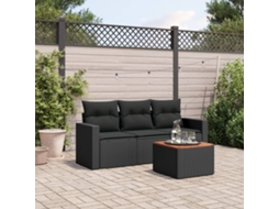 Vidaxl 4 Pcs Conjunto De Sofás Para Jardim C/ Almofadões Vime Pe Preto