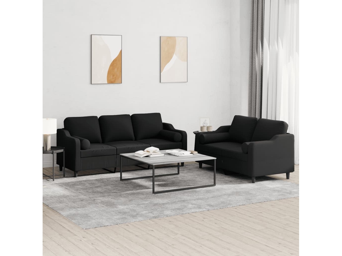 Vidaxl 2 Pcs Conjunto De Sofás Com Almofadas Tecido Preto