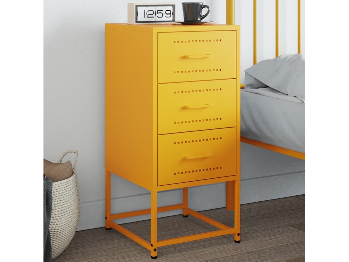 Vidaxl Mesa De Cabeceira 36x39x78 Cm Aço Amarelo Mostarda